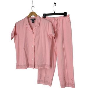 Womens Denim & Co 2-piece Capri Pant Set Size M Play Casual Linen Stretch 5177